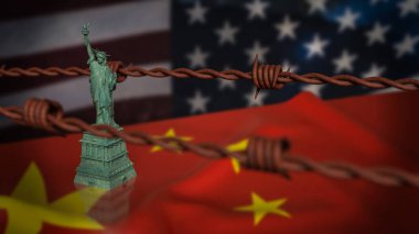 Çin ve Amerika 'da Özgürlük Anıtı 3D Arkaplan Hazırlama.