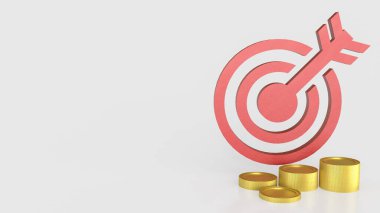 İş Konsepti 3D Hazırlama için kırmızı hedef ve altın sikkeler.