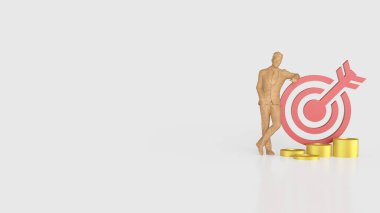 İş Konsepti 3D Hazırlama için kırmızı hedef ve altın sikkeler.