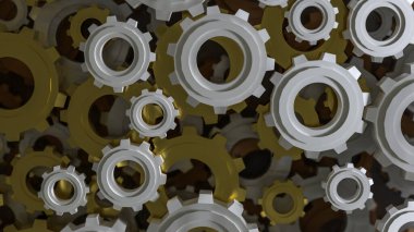 Mühendis ya da teknoloji konsepti 3D oluşturma için Dişliler Arkaplanı.