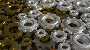 Mühendis ya da teknoloji konsepti 3D oluşturma için Dişliler Arkaplanı.