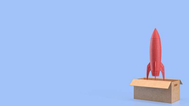 Açılış konsepti 3B hazırlama için Kutuda kırmızı roket.