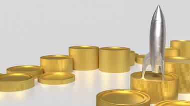 İş Konsepti 3D Hazırlama için gümüş roket ve altın sikkeler.