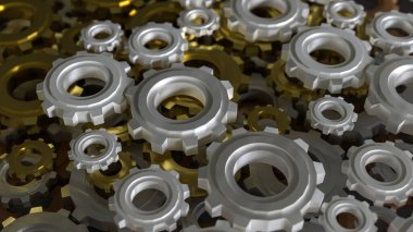 Mühendis ya da teknoloji konsepti 3D oluşturma için Dişliler Arkaplanı.