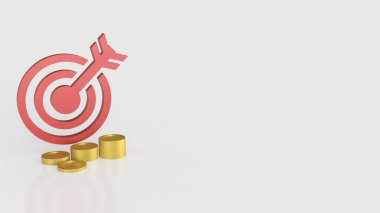 İş Konsepti 3D Hazırlama için kırmızı hedef ve altın sikkeler.