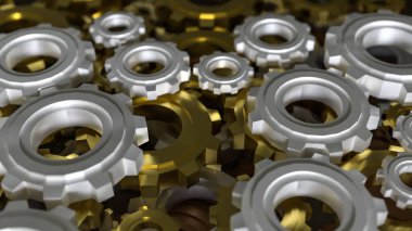 Mühendis ya da teknoloji konsepti 3D oluşturma için Dişliler Arkaplanı.