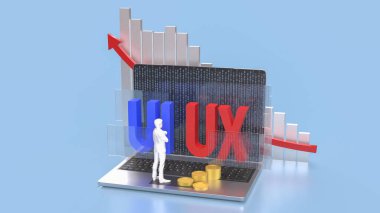 Web sitesi veya uygulama konsepti 3d oluşturma için dizüstü bilgisayarda UI ve UX.