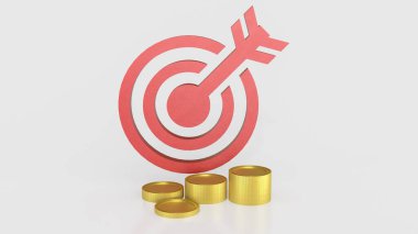 İş Konsepti 3D Hazırlama için kırmızı hedef ve altın sikkeler.