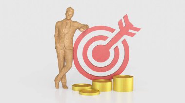 İş Konsepti 3D Hazırlama için kırmızı hedef ve altın sikkeler.