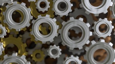 Mühendis ya da teknoloji konsepti 3D oluşturma için Dişliler Arkaplanı.