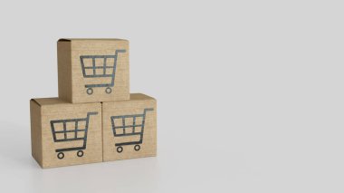 Pazarlama konsepti 3d Hazırlama için Kart Kurulu ve Alışveriş Arabası simgesi.