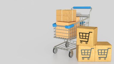 Pazarlama konsepti 3d Hazırlama için Kart Kurulu ve Alışveriş Arabası simgesi.