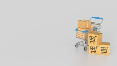 Pazarlama konsepti 3d Hazırlama için Kart Kurulu ve Alışveriş Arabası simgesi.