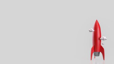 Başlangıç konsepti 3D oluşturma için beyaz arka planda kırmızı roket.