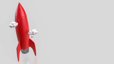 Başlangıç konsepti 3D oluşturma için beyaz arka planda kırmızı roket.