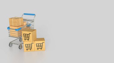 Pazarlama konsepti 3d Hazırlama için Kart Kurulu ve Alışveriş Arabası simgesi.