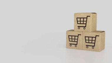 Pazarlama konsepti 3d Hazırlama için Kart Kurulu ve Alışveriş Arabası simgesi.
