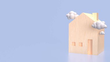 Ahşap Ev ve bulut konsepti 3D Hazırlama.