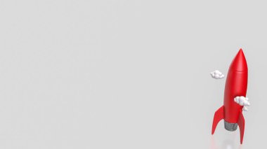 Başlangıç konsepti 3D oluşturma için beyaz arka planda kırmızı roket.