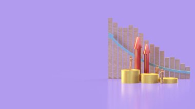 İş Konsepti 3D oluşturma için altın sikkeler ve grafikler oku.