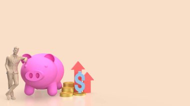 Piggy Bank ve İş Konsepti 3D Hazırlama.