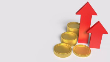 Kırmızı Ok Yukarı ve İş Konsepti 3D Hazırlama için altın sikkeler.