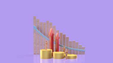 İş Konsepti 3D oluşturma için altın sikkeler ve grafikler oku.