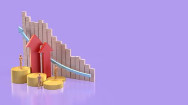 İş Konsepti 3D oluşturma için altın sikkeler ve grafikler oku.