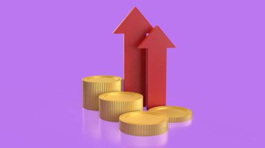 İş konsepti için ok ve madeni paralar 3D yorumlama.