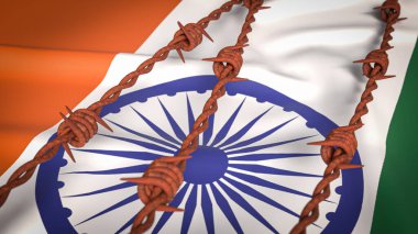 Hindistan bayrağı ve Dikenli tel resim 3d Hazırlama.