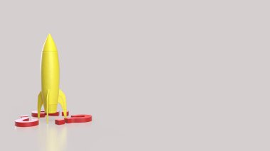  Başlangıç konsepti 3d Hazırlama için sarı roket ve kırmızı soru işareti.