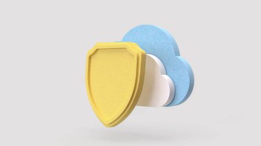 Teknoloji için Kalkan ve Bulut konsepti 3D Hazırlama.