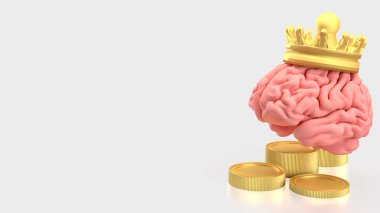 Bilim ya da iş konsepti 3D oluşturma için beyin altın taç ve madeni paralar.