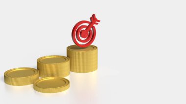 İş Konsepti 3D Hazırlama için altın sikkeler ve kırmızı hedef