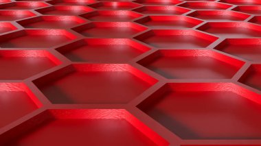 Soyut Arkaplan Konsepti 3D Hazırlama için Kırmızı Arı Kovanı.