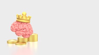 Bilim ya da iş konsepti 3D oluşturma için beyin altın taç ve madeni paralar.