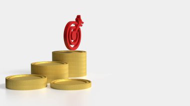 İş Konsepti 3D Hazırlama için altın sikkeler ve kırmızı hedef