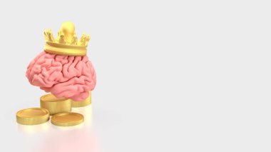 Bilim ya da iş konsepti 3D oluşturma için beyin altın taç ve madeni paralar.