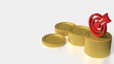İş Konsepti 3D Hazırlama için altın sikkeler ve kırmızı hedef