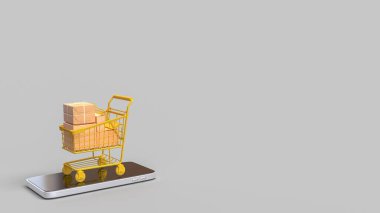Çevrimiçi konsept 3d Hazırlama için alışveriş arabası mobil üzerinde.