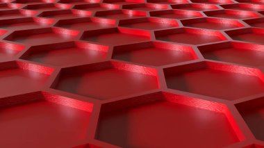 Soyut Arkaplan Konsepti 3D Hazırlama için Kırmızı Arı Kovanı.