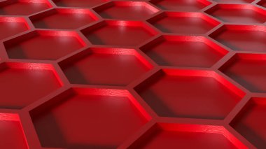 Soyut Arkaplan Konsepti 3D Hazırlama için Kırmızı Arı Kovanı.