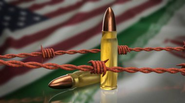 Amerikan ve İran savaş krizi konsepti 3D Hazırlama bayrağı