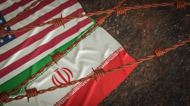 Amerikan ve İran savaş krizi konsepti 3D Hazırlama bayrağı