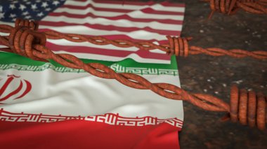 Amerikan ve İran savaş krizi konsepti 3D Hazırlama bayrağı