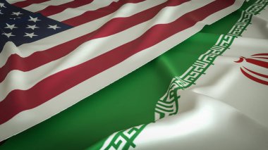 Amerikan ve İran savaş krizi konsepti 3D Hazırlama bayrağı