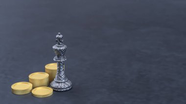 Kral Satranç ve Altın Para İş Konsepti 3D Hazırlama.