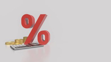 İş konsepti 3d oluşturma için yüzde ve hesap makinesi.