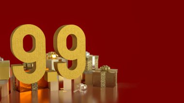 Hediye kutusu ve 9.9 promosyon veya iş konsepti 3D oluşturma.