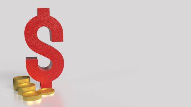 İş Konsepti 3D Hazırlama için Kırmızı Dolar Sembolü ve Sikkeler.